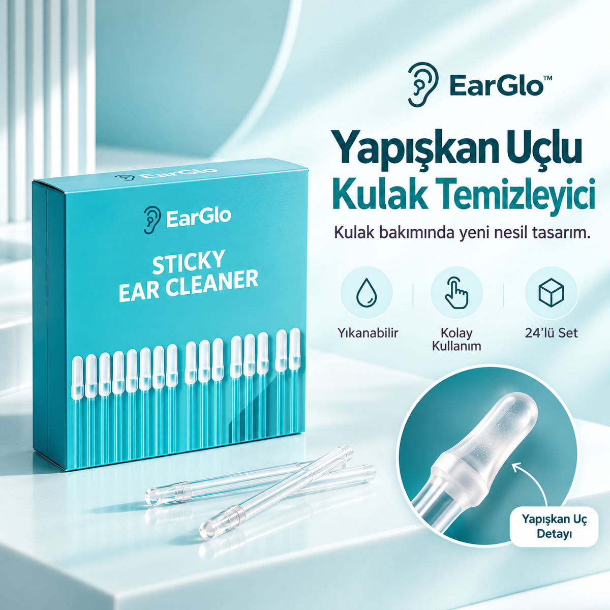 EarGlo™ Yapışkan Uçlu Kulak Temizleyici