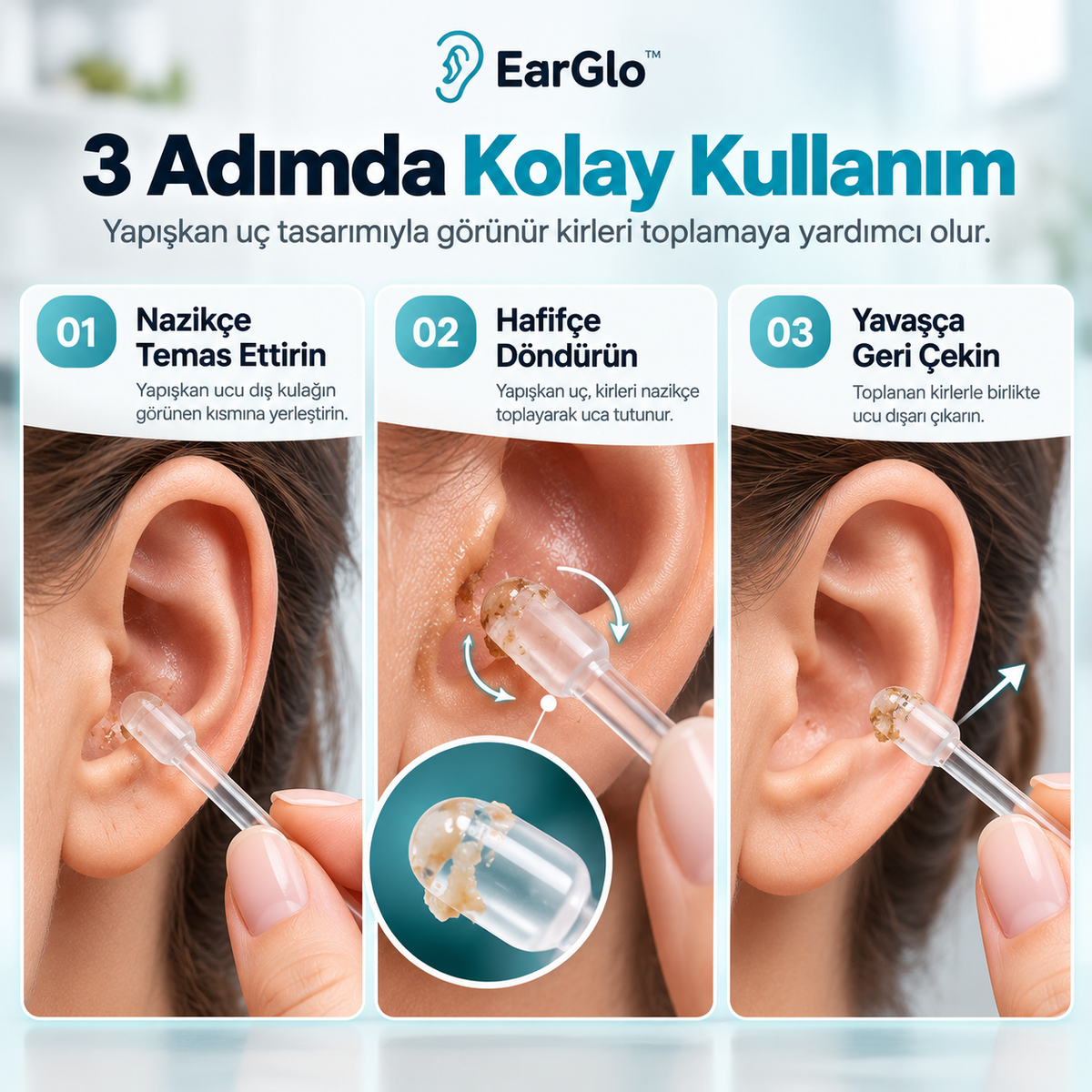 EarGlo™ Yapışkan Uçlu Kulak Temizleyici